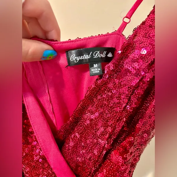 Crystal Doll NWT! Sparkling Hot Pink Sequin Romper Dresss - Image 3
