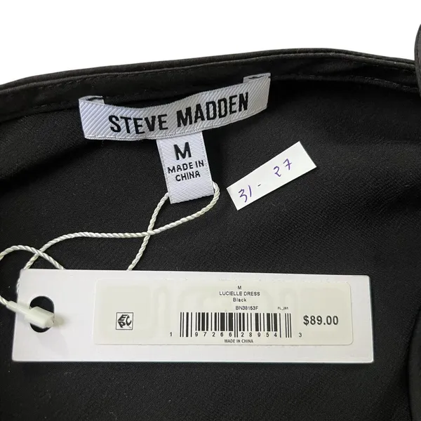 Steve Madden Black Asymmetrical Satin Dress Women Medium NWT MSRP $89 | 31-27 - Image 2