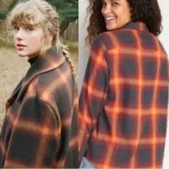 Old Navy Orange Brown Plaid Boyfriend Flannel Top - Image 2