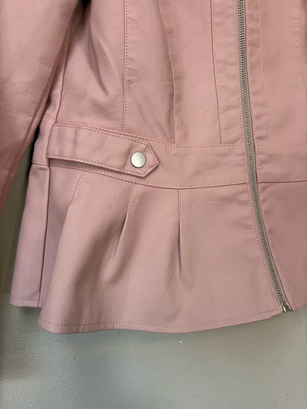 Baccini S Blush Pink Faux Leather Peplum Moto Jacket 2010s - Image 3
