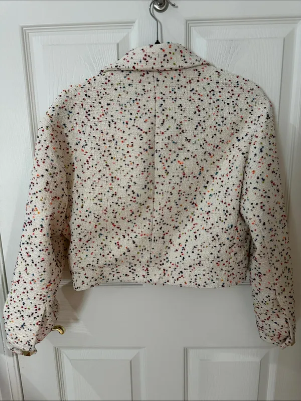 Express Cream Tweed Crop Blazer with Multicolor Speckle medium - Image 3
