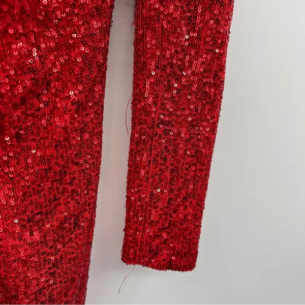RTR One33 Social Red Sequin Drape Long‎ Sleeve Sheath Mini Dress Sz 4 - Image 9