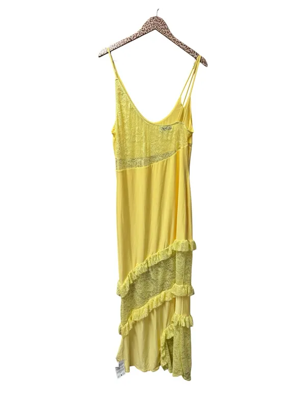 ASOS Cami Strap Lace Panel Maxi Dress Ruffle Detail Pastel Butter Yellow 12 NEW - Image 4
