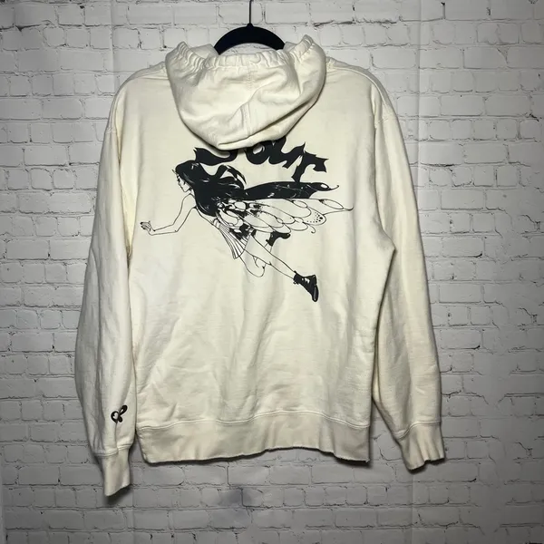 ✨Olivia Rodrigo Sour‎ Tour Cream Distressed Hoodie Fairy Art Wings Pullover Sz M - Image 4