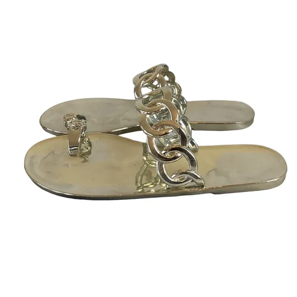 NWOT Casual Toe Loop Detailing Jelly Slippers Gold Size 8 - Image 5
