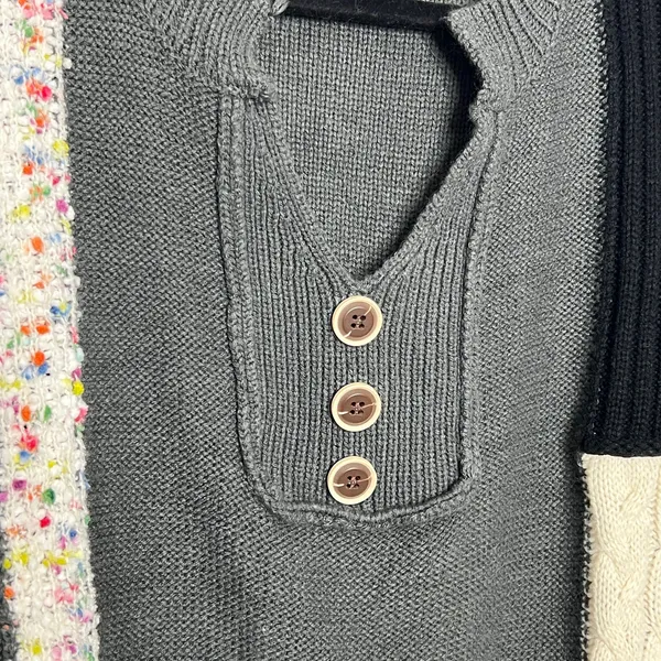Mello Patchwork Sweater Colorblock Knit Henley Boho Size Small Gray - Image 8