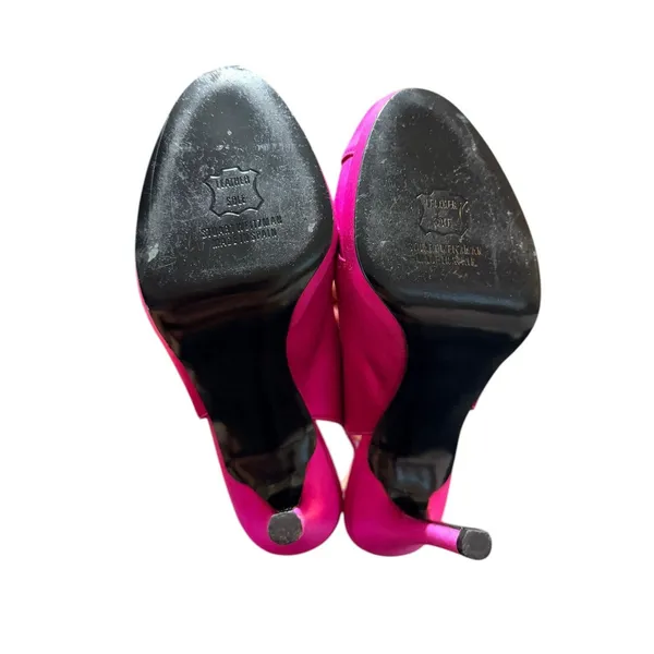 Barbiecore‎ y2k Stuart Weitzman Pink Satin Slingback Peep Toe Heels Size 7.5 - Image 8