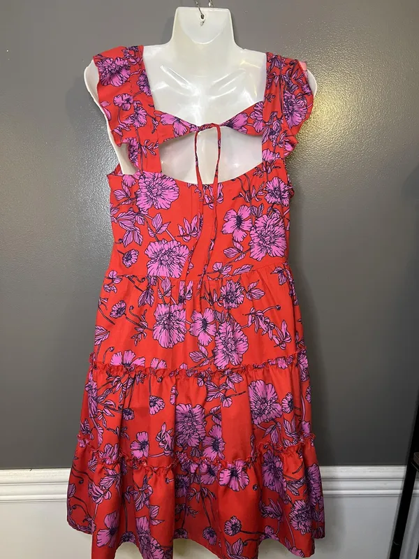 B-O-G Collective Dress Womens Large Red Floral Ruffle Tiered Sundress Boho - Image 7