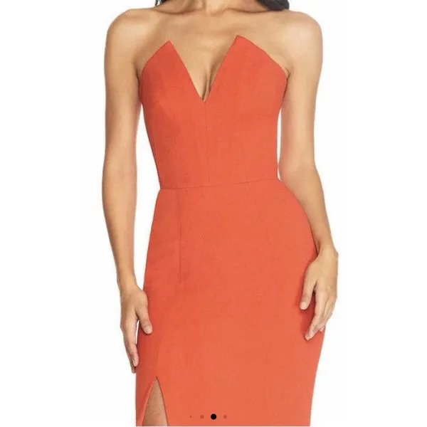 Dress the Population Fernanda Maxi Dress Strapless V Neck‎ Gown Poppy Orange L - Image 3