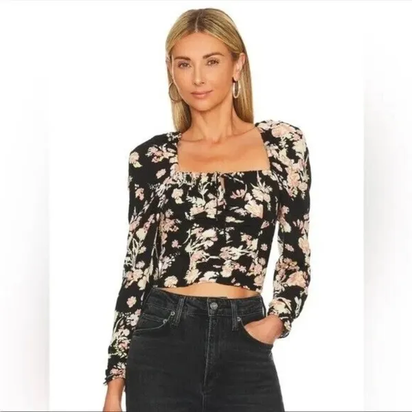 NEW Free People Hilary Printed Top Black Combo Women's Size Medium‎ NWT - Image 2