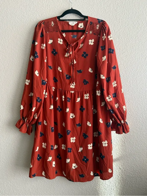 Betsey’s Boutique Shop Floral Dress L Rust Boho Long Sleeve Peasant Prairie - Image 4