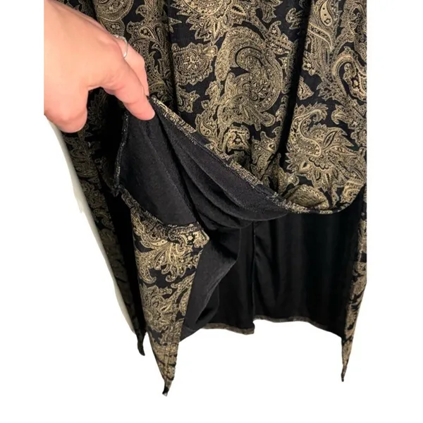 Susan Lawrence Paisley Maxi Dress Size Large Vintage Black Gold Short Sleeve NWT - Image 2