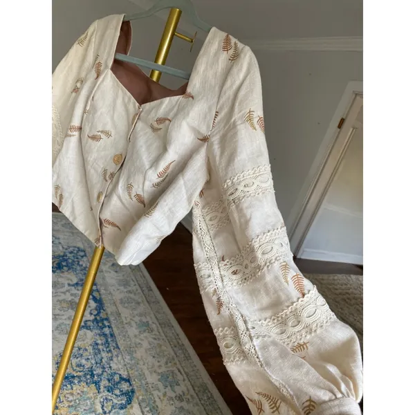 Handmade Linen Embroidered Cardigan Button‎ Front Lace Boho Medieval Cottagecore - Image 5