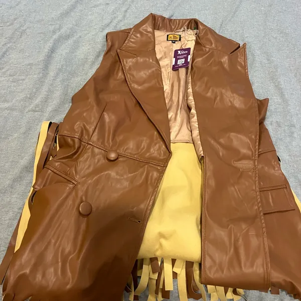 Tan Fringe leather trench Vest - Image 3