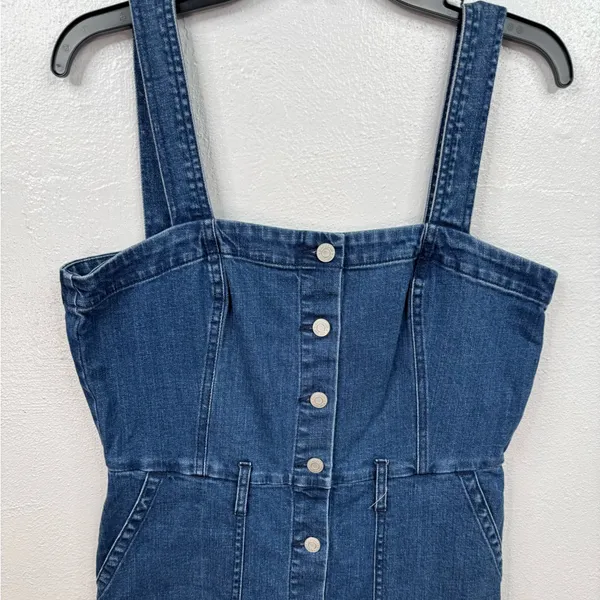 GAP Denim Overall Dress Womens Size L Medium Wash Blue Sleeveless Pockets - Image 3