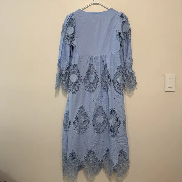 Tuckernuck Ashlyn Midi Lace Linen Cotton Dress in Forget Me Not Blue Size Small - Image 3