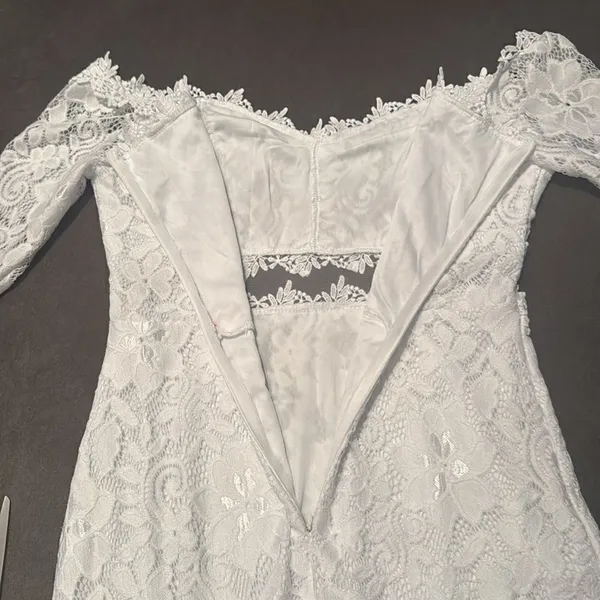 White Floral Lace Long Sleeve Off the Shoulder BodyCon Party Dress Size M *READ - Image 13
