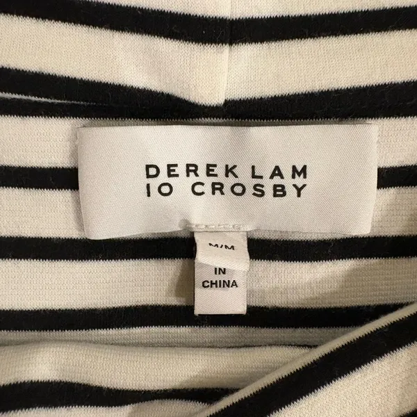 Derek Lam off shoulder knit striped dress midi M white black - Image 4