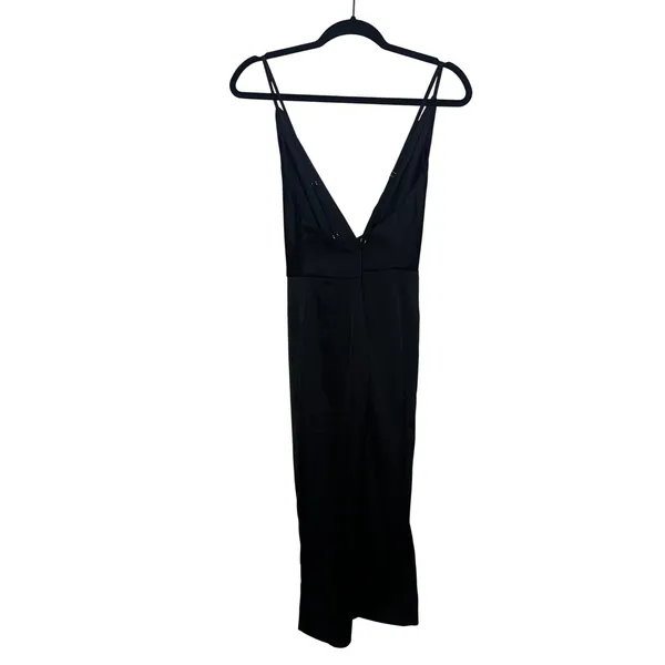 NWT‎ Nasty Gal Satin Twist Front Midi Dress Black V-Neck VZY0120 Woman's Size L - Image 3