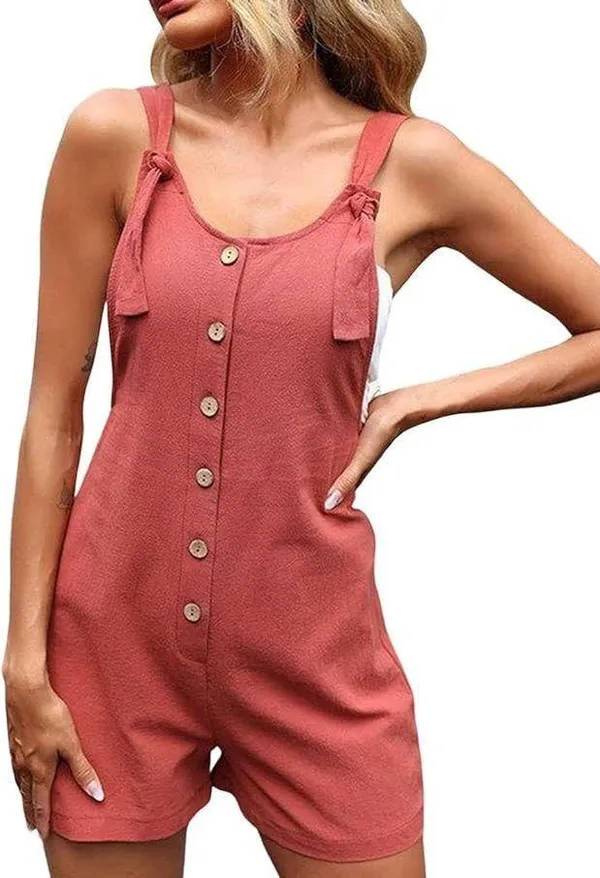 Rust Orange Linen Romper - Image 2
