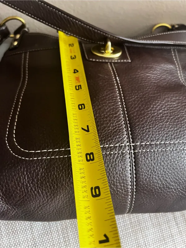 Coach Dark Brown Pebbled Leather Bag with Gold Hardware - Image 7
