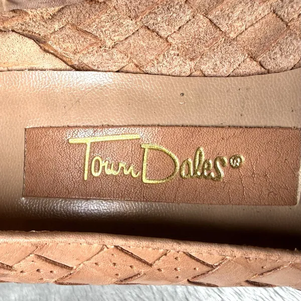 Vintage Town Dales Womens Size 7.5 Tan Woven Leather Peep Toe Shoes Flats Wedge - Image 4