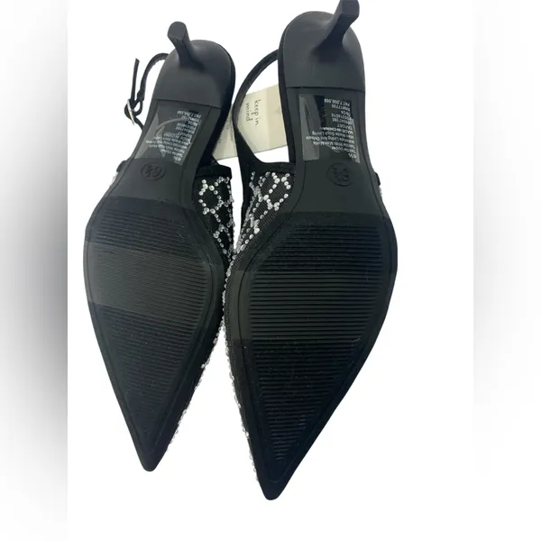 A New Day 6.5 Rhinestone Sexy Slingback Black Mesh Pointed Toe Heels Wedding - Image 5