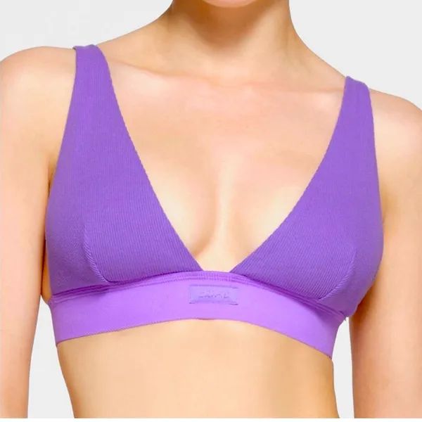 SKIMS Stretch Cotton Rib‎ Plunge Bralette - Ultraviolet - Size L NWOT - Image 4