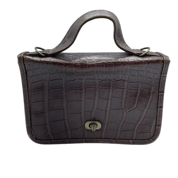 Vintage Brown Croc Embossed Faux Leather Maggie Lawrence Satchel Handbag Purse - Image 2