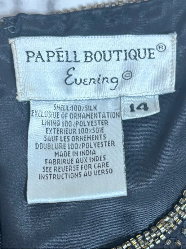 Papell Boutique 100% silk black Beaded Short Sleeve Chiffon Cocktail Dress 14 - Image 2