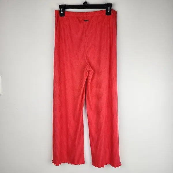 Billabong Easy Waves Pants Ribbed Wide Leg Cropped Red Coral Size L - Image 5