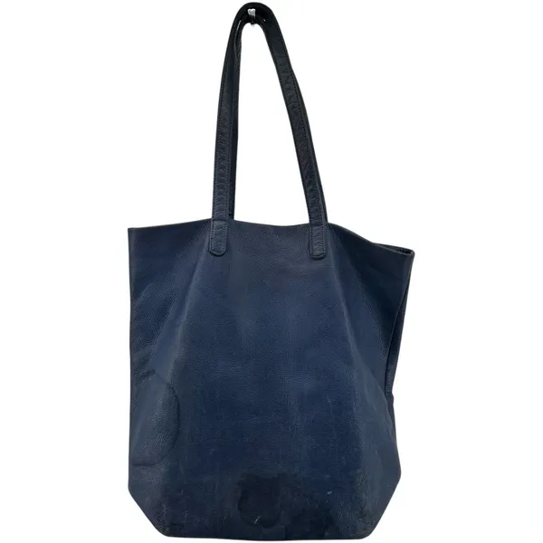 Baggu Tote Milled Leather Nubuck Bag Handbag Natural Interior Pocket Navy Blue - Image 3
