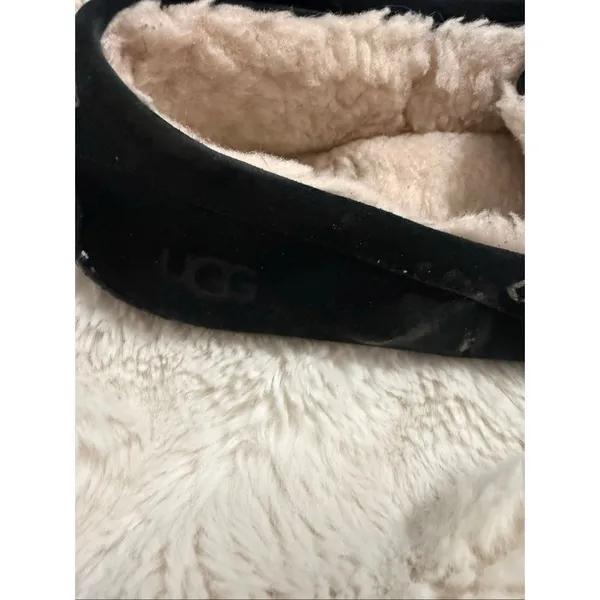 Women's 9 Ugg Ansley Black Suede Leather Slippers Moccasin Shearling Fur Lined - Image 4