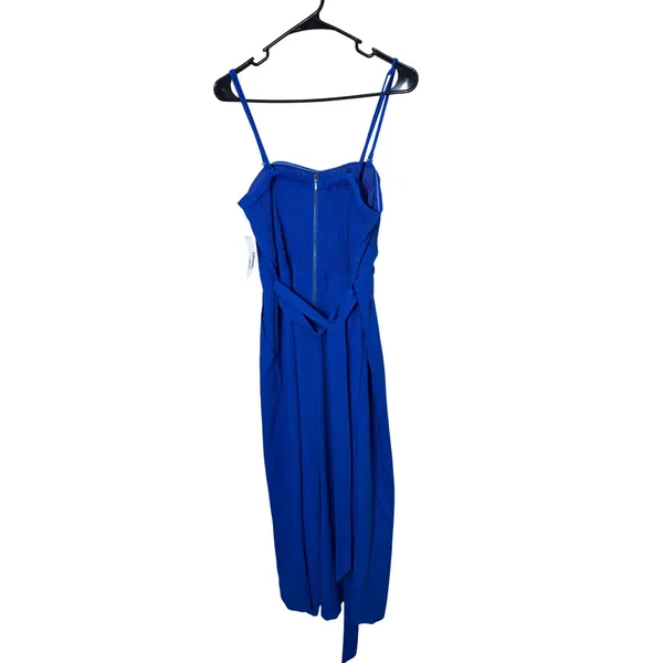 AQUA‎ Cobalt Blue Ribbed Wide Leg Jumpsuit Spaghetti Straps Belted Size L - Image 8