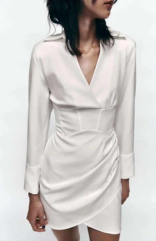 ZARA white dress wedding bridal shower corset mini long sleeve - Image 2