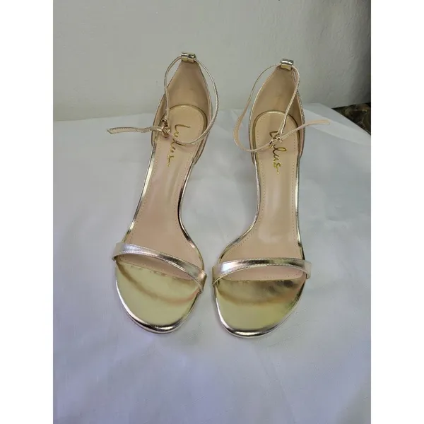 Lulus Gold Metallic Strappy Heels Womens 8.5 Ankle Strap Stiletto Sandals - Image 9