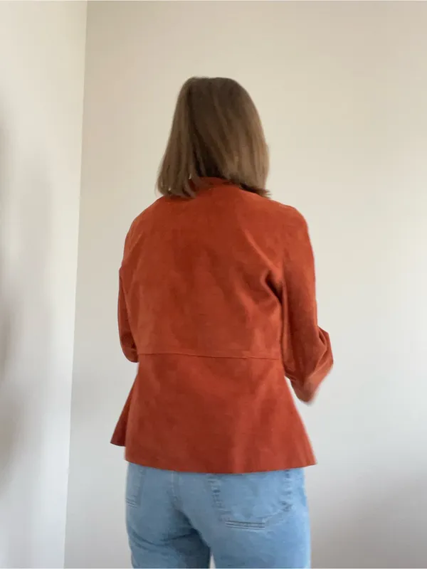 Vintage Leather Suede Button Jacket in Burnt Orange Size 4P - Image 4