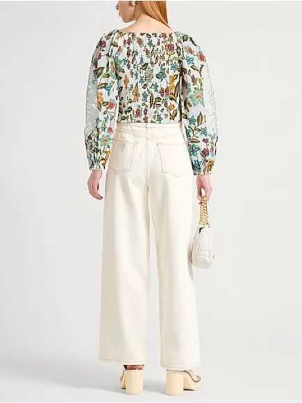 Nwt $198 Farm Rio Off-White Lace Botanicals Blouse Xl - Image 3