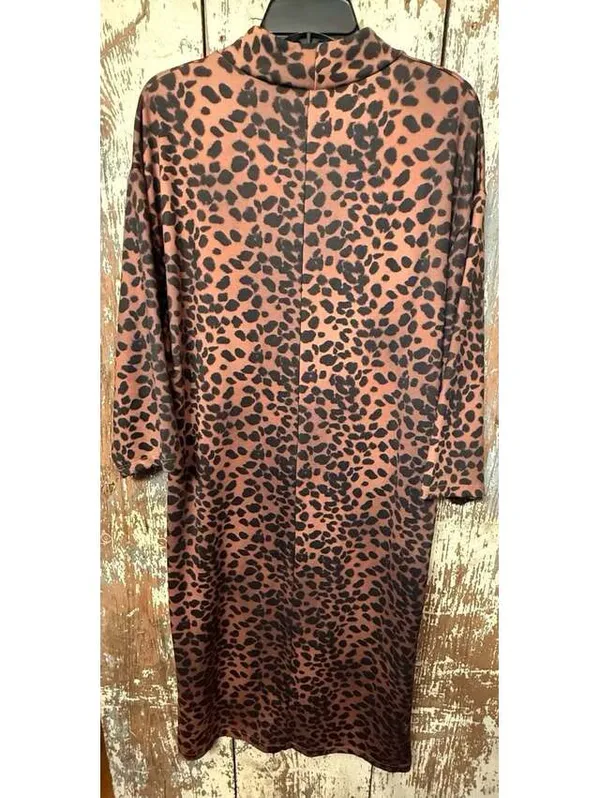 ZARA Woman Animal Leopard Print Mock Neck Stretchy Maxi Dress Large - Image 6