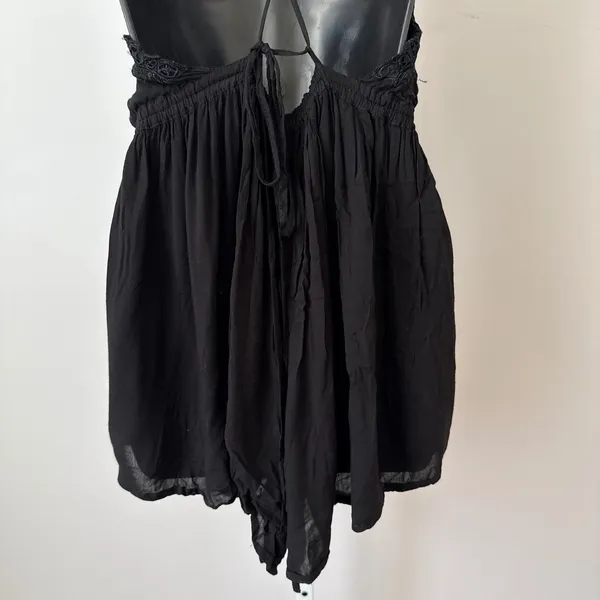 Free People Medium Black Romper Halter Neck Embroidered Gauze‎ Boho Festival - Image 6