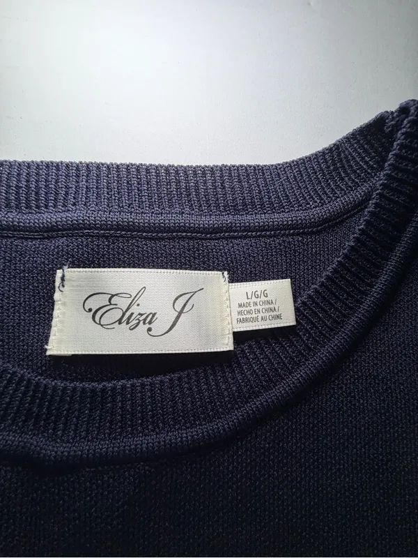 Eliza J Navy Short-Sleeve Dress with Gold Buttons arm hem needs sewn! - Image 2