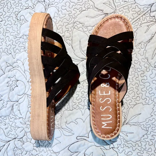 Musse & Cloud Black Suede Crisscross Platform Slide Sandals Sz 41 US 10 🧡 - Image 3