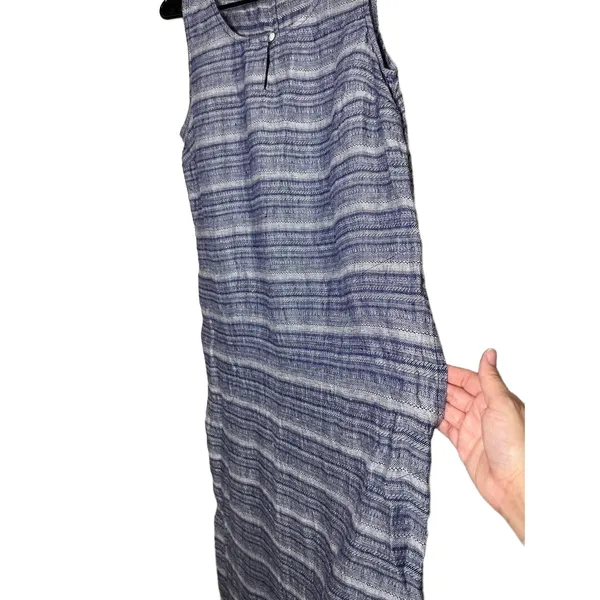 Pure Jill Blue Striped Pattern Scoop Neck Linen Sleeveless Maxi Dress‎ Medium - Image 4