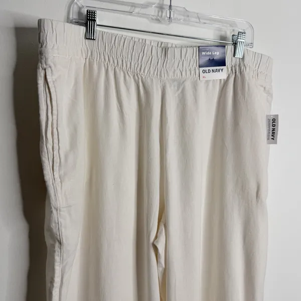 Old Navy Women Linen Blend Wide Leg Cream XL Pull On‎ Stretch NWT Casual Travel - Image 6