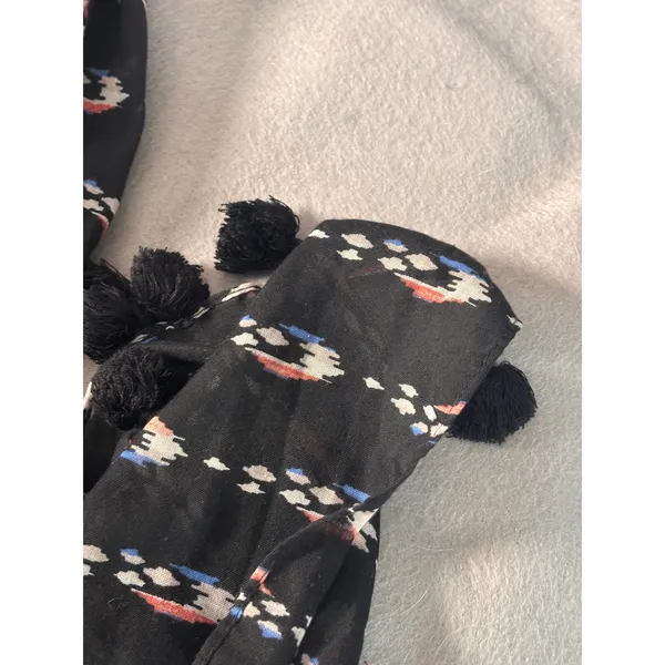 Aerie Womens Scarf One Size Black Ikat Print Tassel‎ Trim Boho Eclectic Wrap - Image 2