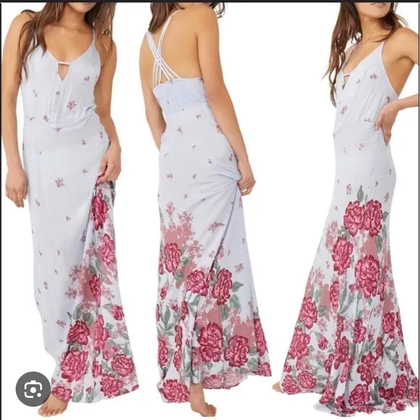 NWOT Free People Get to You Printed Maxi Dress Hydrangea Combo Size xs - Image 2