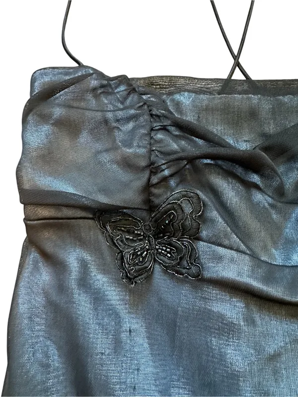 Vintage Zum Zum Blue Black Mesh Overlay Maxi Dress Prom Formal Gown 90s Y2K - Image 7