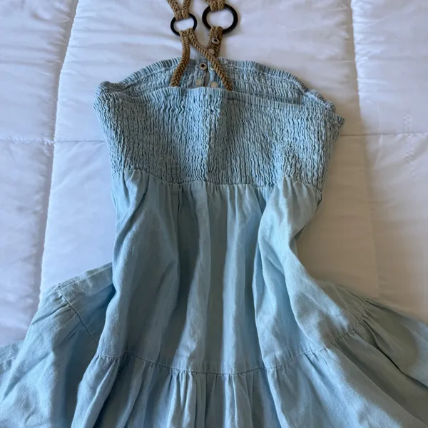 🌊 Mustard Seed Y2K Boho Seafoam Halter Mini Dress | Fairycore Beach Dress - Image 8