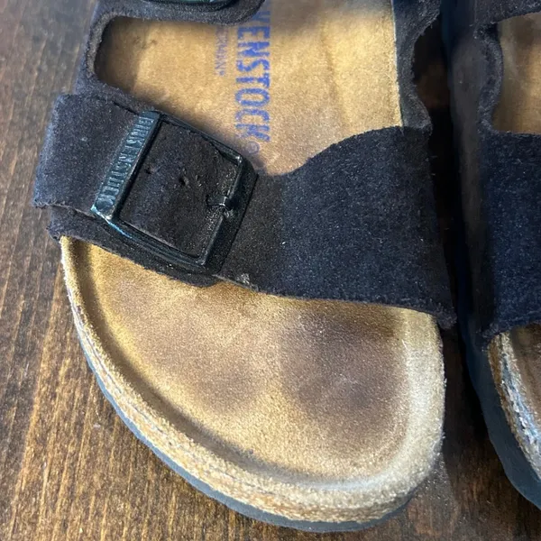 Birkenstock Arizona Slide Sandals 37 L6 M4 Black Suede Soft Footbed Boho Summer - Image 4