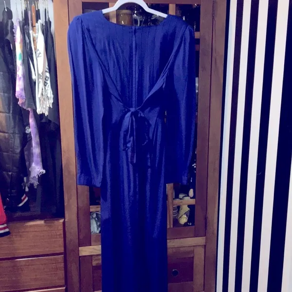 Vintage 80s Royal Blue Prairie Dress Modest Long Sleeve Size 12 Woman’s Large XL - Image 8